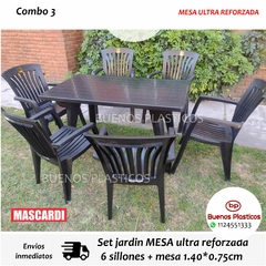 Set de exterior 6 sillones + Mesa Reforzada negra de 1.40*0.75 cm