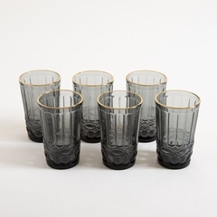 Vasos vidrio azulados labrados con borde dorado Set x 6 en internet