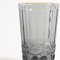 Vasos vidrio azulados labrados con borde dorado Set x 6 - comprar online