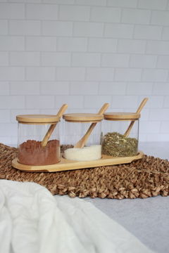 Set frascos de vidrio con tapa madera y cuchara. - comprar online