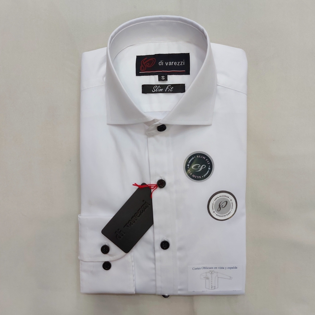 Camisa blanca botones negro hot sale