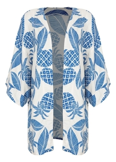 Kimono Estampado Azul E Branco - 2133