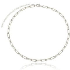 Choker corrente de elos lisos banhado em ródio branco