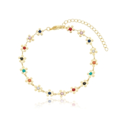 PULSEIRA FLORES COLORS BANHADO EM OURO 18K