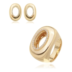 ANEL OVAL VAZADO CRAVEJADO DE ZIRCÔNIAS BANHADO EM OURO 18K - comprar online