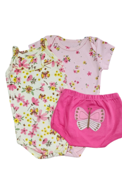 CONJUNTO FLORAL 3 PÇS - Pingo de Gente Baby-Cupom: PRIMEIRACOMPRA