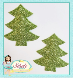 Aplique Acolchoado Árvore de Natal Verde com Brilho - Unidade