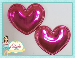 Aplique Acolchoado Coração Efeito Metalizado Rosa Neon - Unidade