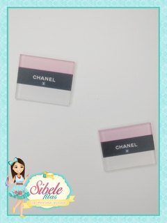 Aplique Placa Chanel Rosa/Preto/Branco - Unidade