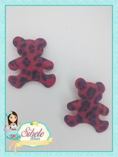 Aplique Urso Vermelho com manchas preta (Animal Print) - Unidade