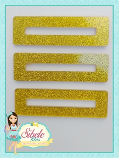 Placa Hair Clip Acrílica Retangular Glitter Dourado - Unidade