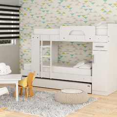 Cama Cucheta Triple con Carro Cama y Gabinete Blanco - tienda online