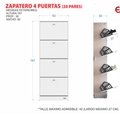 Zapatero 4 Puertas 24 Pares Blanco en internet