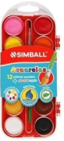 ACUARELAS SIMBALL X12 BANDEJA + PINCEL