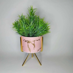 Vaso Rosa com Dourado e Tripé Metal Dourado - Realize Home & Decor