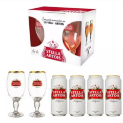 Cerveza Stella Artois 4 Latas 473cc + 2 Copa