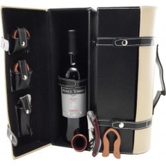 Set de vino x3 con caja cofre cuero ecologico cb185