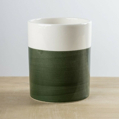 Jarron de cerámica blanco y verde