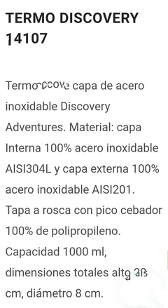 Termo Discovery de 1 litro - Casa Timi