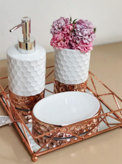 Kit Lavabo Cerâmica e RoseGold 3 peças