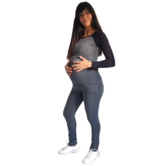 Calza Elastizada Faja Alta Gris y Negra Frizada - Agnes Maternity