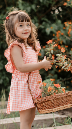 Jardinero gabardina Vichy- Coral