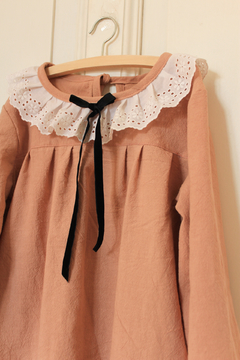 Vestido Tusor y Broderie- Rosa Ocre - comprar online