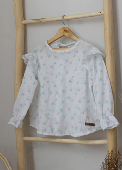 Blusa liberty aqua volados hombro - comprar online