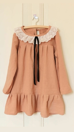 Vestido Tusor y Broderie- Rosa Ocre