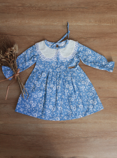 Vestido Celeste flores- cuello baby en internet