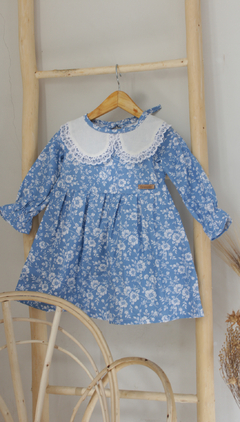 Imagen de Vestido Celeste flores- cuello baby