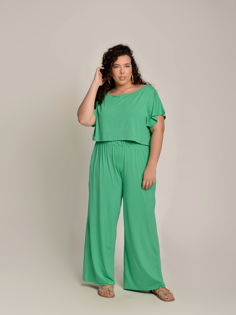 Conjunto Verde Blusa E Calça Cropped Plus Size - Foxxstore