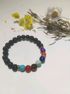 Pulseira dos 7 Chakras com Esfera de Lava Vulcânica 