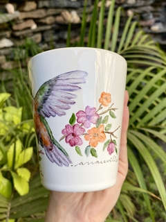 Juego bandeja rosas chinas y taza colibrí - tienda online