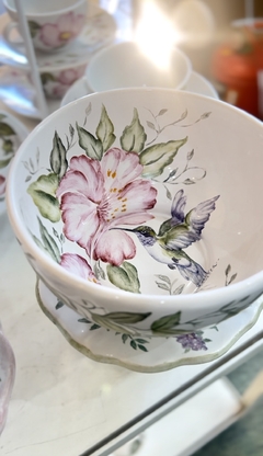 Bowl ensaladera rosa china y colibrí