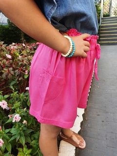 Conjunto Shorts Pink + Bata Tecido Jeans PUC - Princesa de Asas