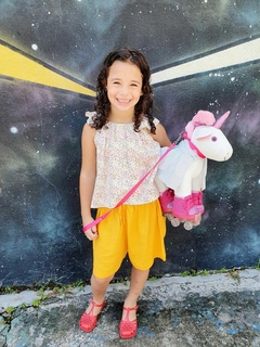 Conjunto Shorts Amarelo + Bata Flores