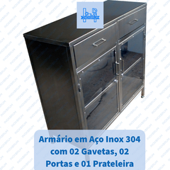 Armário em Aço Inox 304 com  02 Gavetas, 02 Portas e 01 Prateleira/02 Divisórias med. 1000x500x1200 (CxLxA) - comprar online