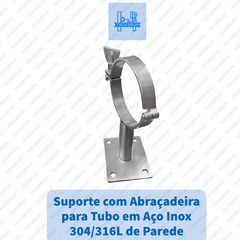 Suporte com Abraçadeira para Tubo em Aço Inox 304 OD Ø6" Ø152,4mm Placa de Fixação Distância de 50mm da parede