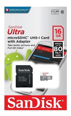 CARTÃO MEMÓRIA SANDISK ULTRA - 16GB-SPEED 80MB/s