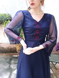 Vestido Vintage Longo Azul Marinho - Sampa Époque Semijoias