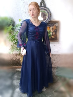 Vestido Vintage Longo Azul Marinho