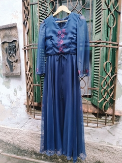 Vestido Vintage Longo Azul Marinho - Sampa Époque Semijoias