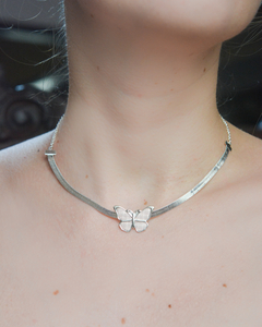 Choker Borboleta Folheada Prata 925 