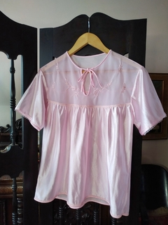 Blusa Vintage Cetim Rosa Tule Bordado - loja online