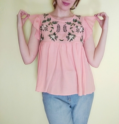 Blusa Coral Babado Bordada Viscose - loja online