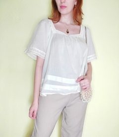 Imagem do Blusa Bata Cantão Creme Renda