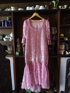 Vestido Vintage Anos 1980 Costureira Paetê Rosa - loja online