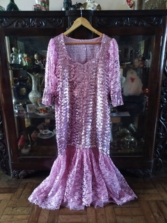 Vestido Vintage Anos 1980 Costureira Paetê Rosa - Sampa Époque Semijoias