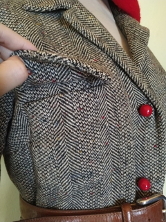 Vestido Vintage Tweed Lã Botão Vermelho - Sampa Époque Semijoias